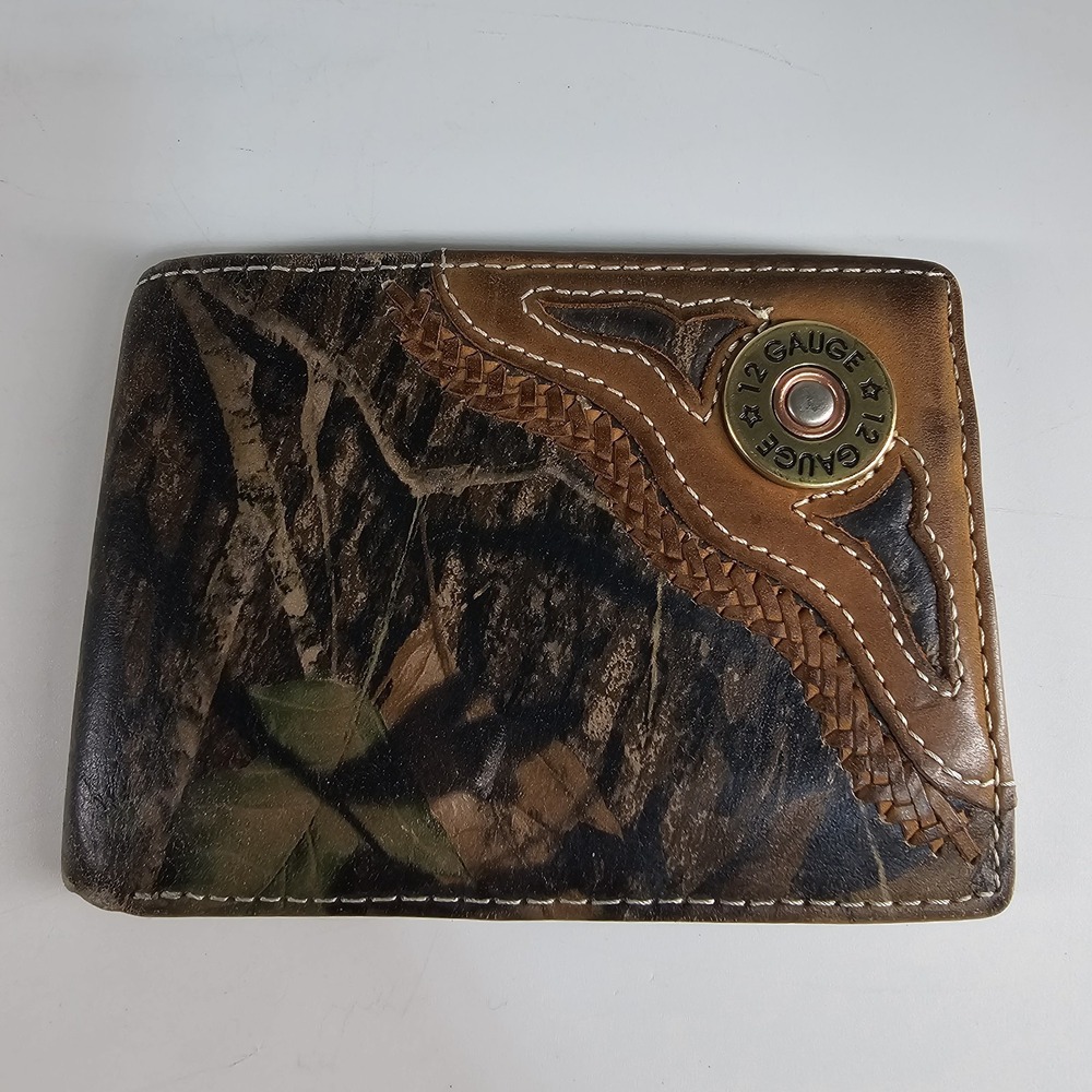 Nocona 12 Gauge Shot Gun Shell Leather Mossy Oak Wallet Folding Hunting Camo